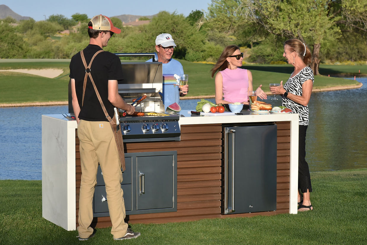 Professional Shiplap Outdoor Kitchen KoKoMo Grill With Waterfall Edge
