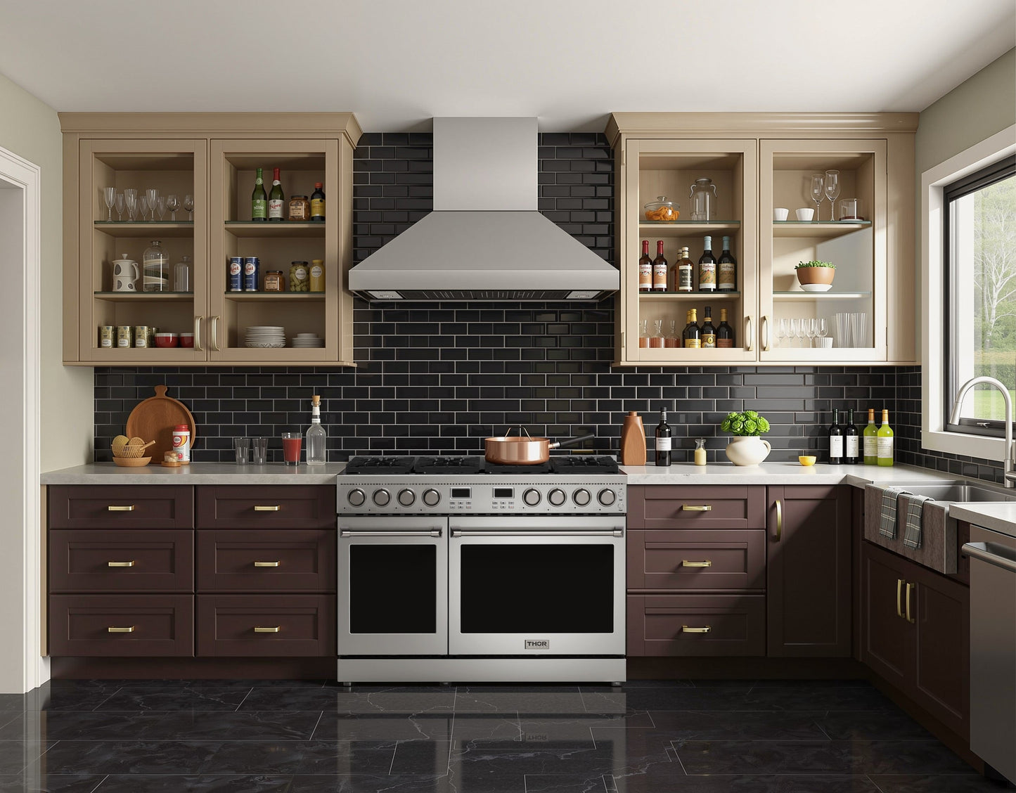 THOR Kitchen Contemporary 48" 7.6 cu. ft. Natural Gas Range with Convection Oven and 8 Sealed Burners in Stainless Steel, ARG48