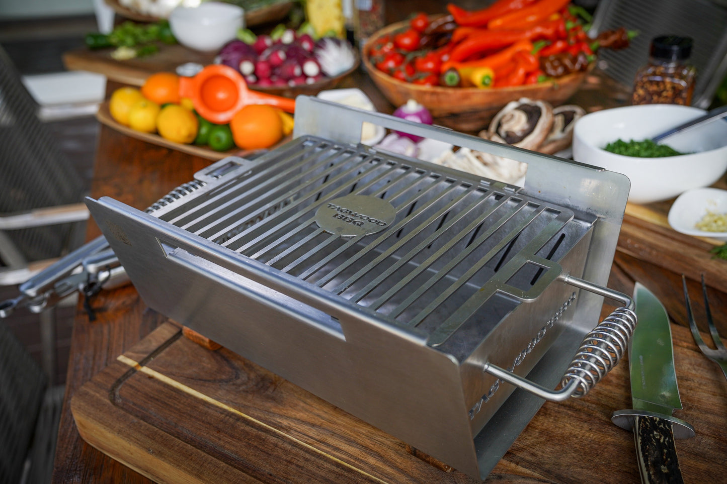 Tagwood BBQ Table Top Warming Brazier | Stainless steel and Acacia wood | BBQ07SS