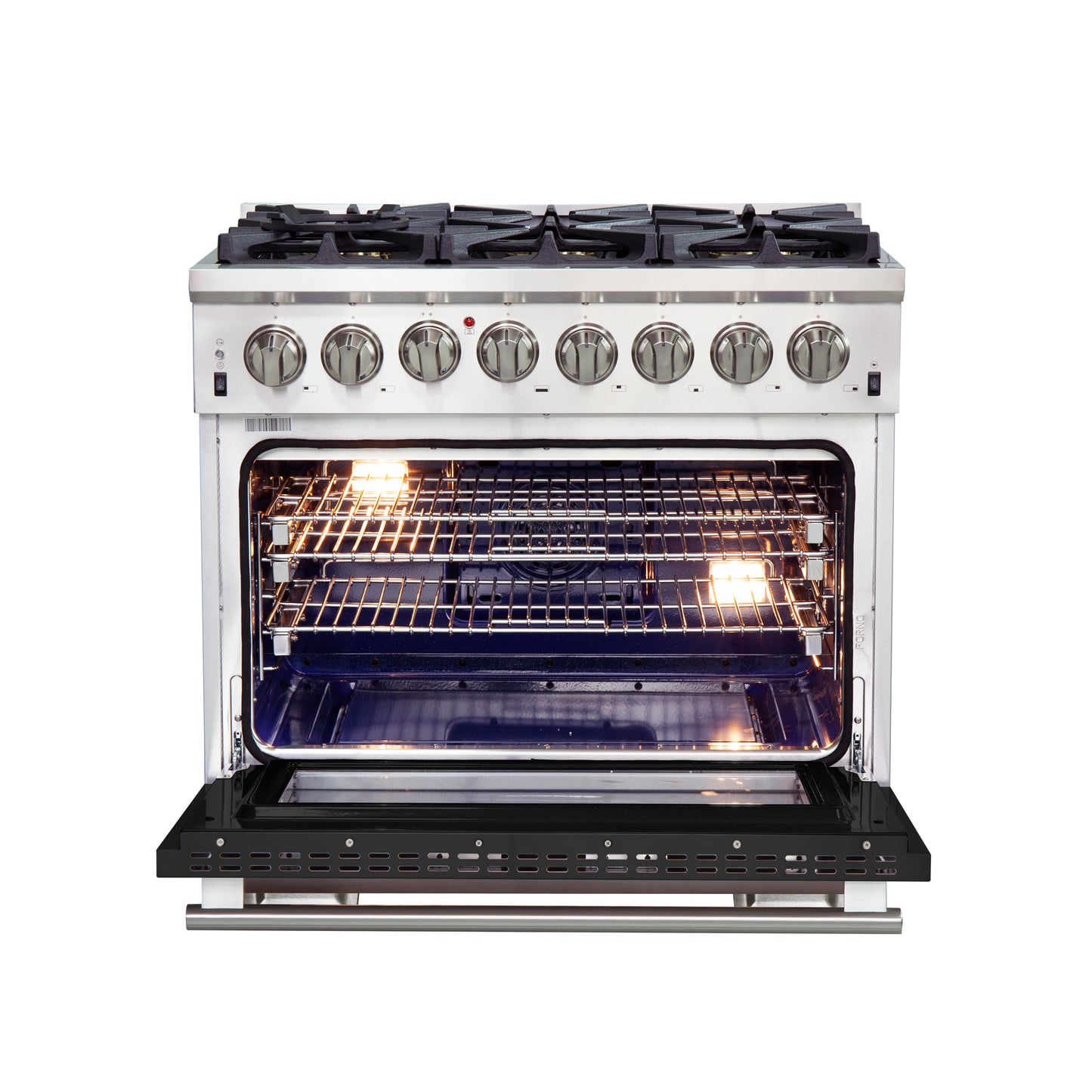 Forno Capriasca 36-Inch Freestanding Dual Fuel Range, 6 Burners, True Convection Oven