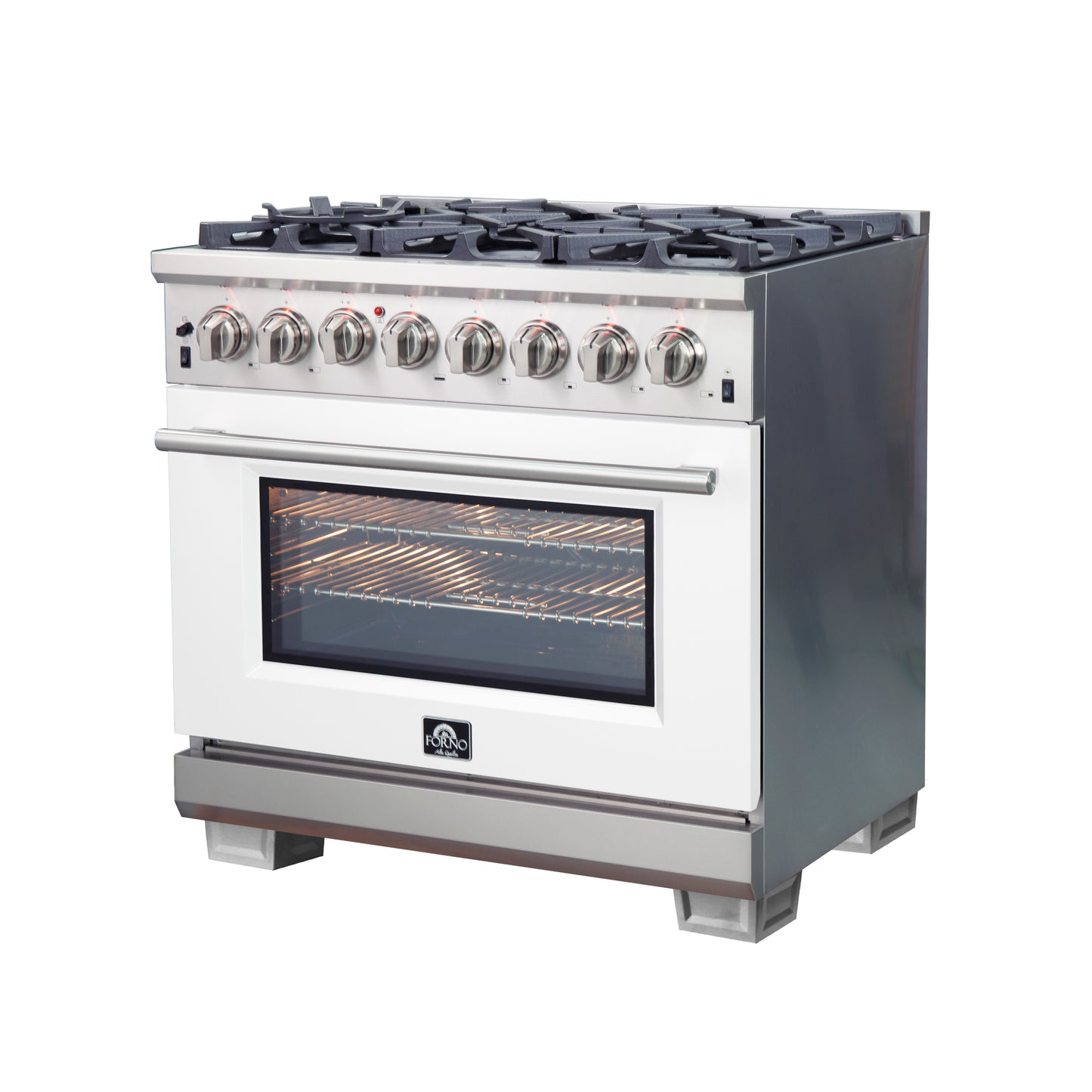 Forno Capriasca 36-Inch Freestanding Dual Fuel Range, 6 Burners, True Convection Oven