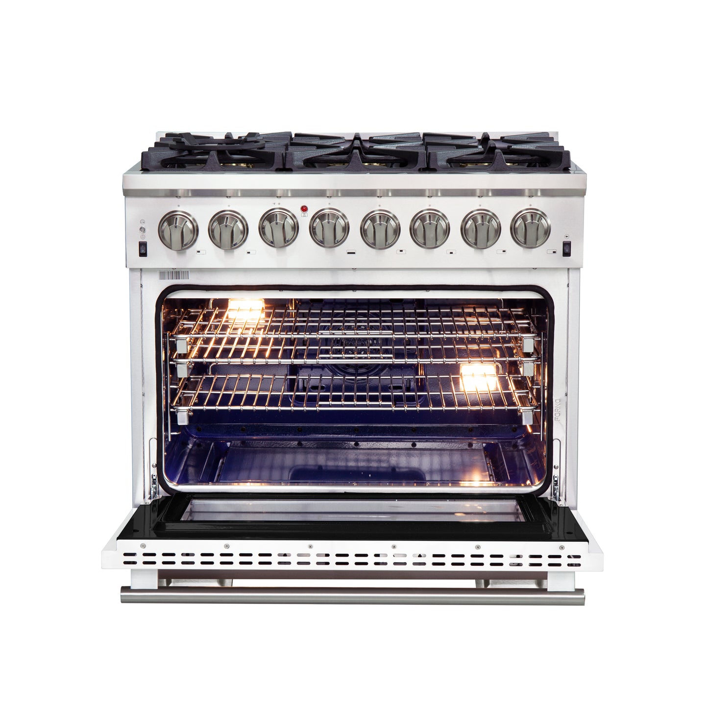 Forno Capriasca 36-Inch Freestanding Dual Fuel Range, 6 Burners, True Convection Oven
