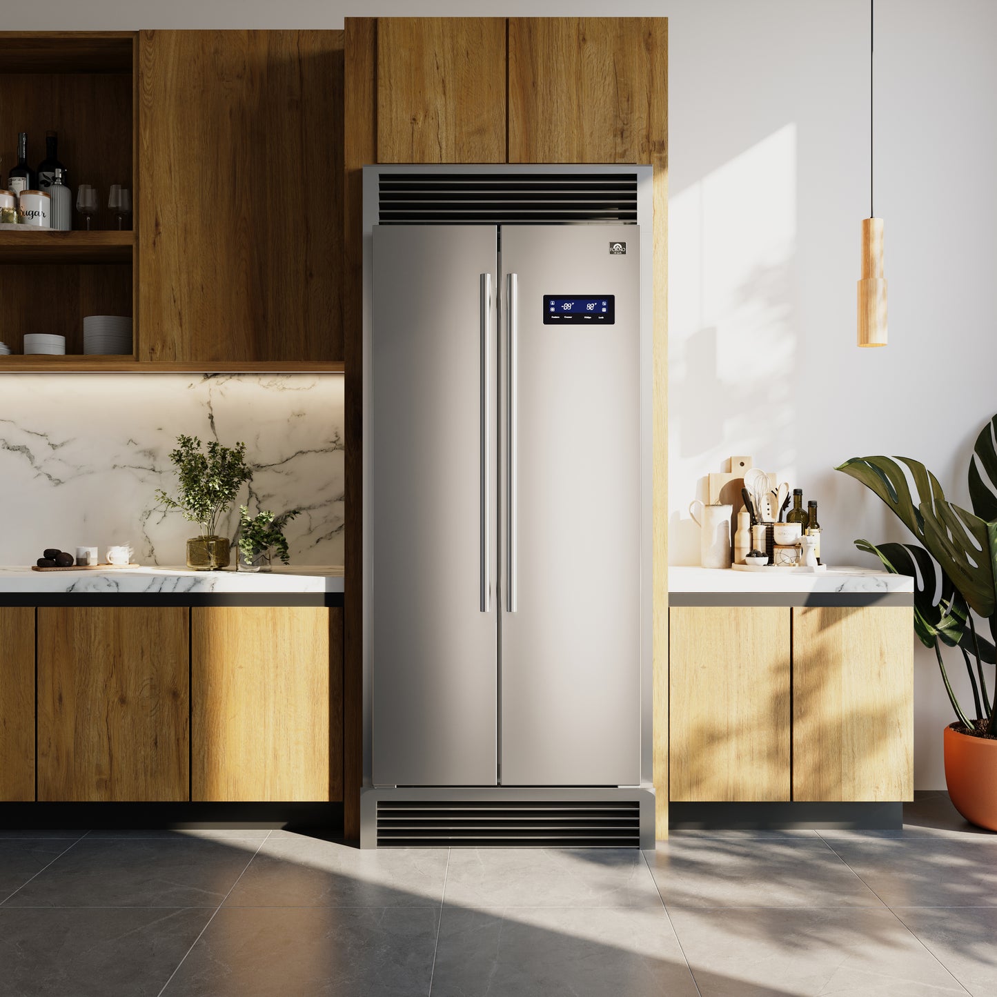 Forno Salerno 37-Inch Built-In Stainless Steel Refrigerator, 15.6 cu.ft, Decorative Grill, ENERGY STAR Certified