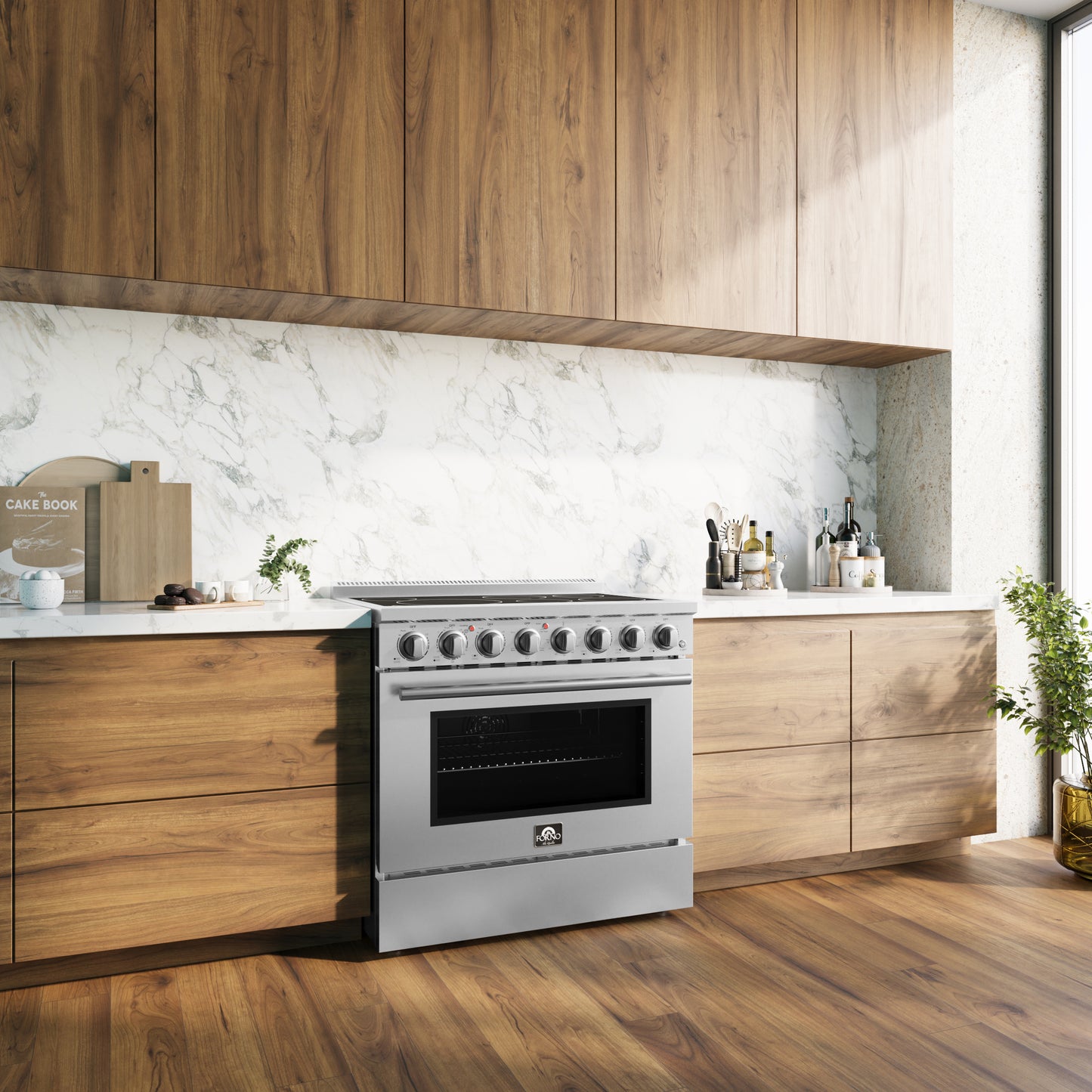 Forno Paolo 36 Inch Freestanding Electric Range, Stainless Steel, 5.44 cu.ft, True Convection Oven, Energy Efficient