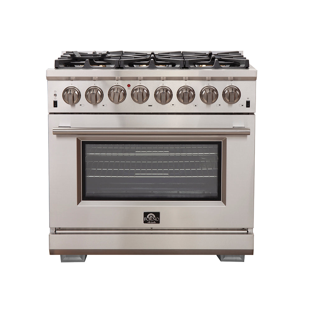 Forno Capriasca 36-Inch Freestanding Dual Fuel Range, 6 Burners, True Convection Oven