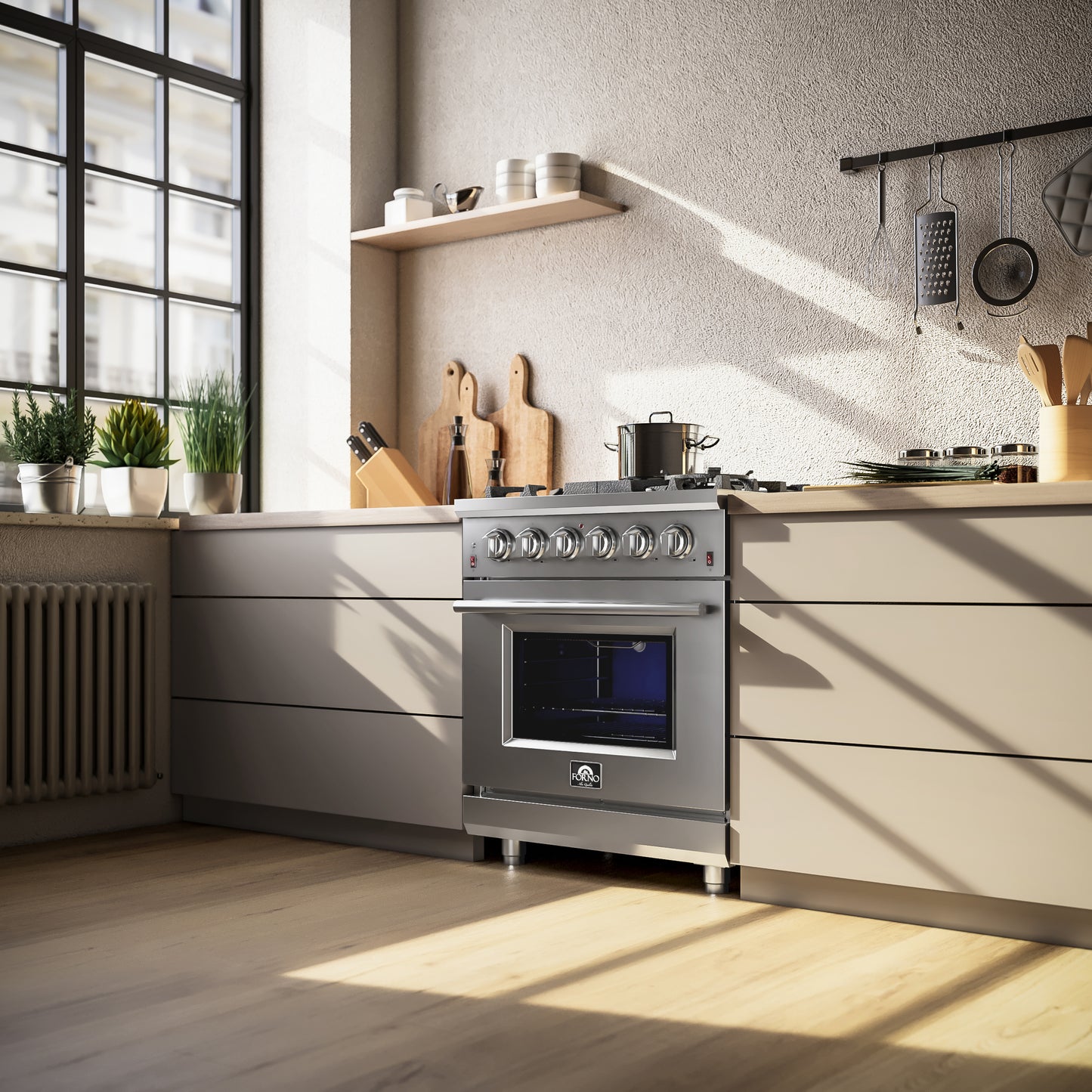 Forno Massimo 30-Inch Freestanding Gas Range, 5 Burners, True Convection Oven