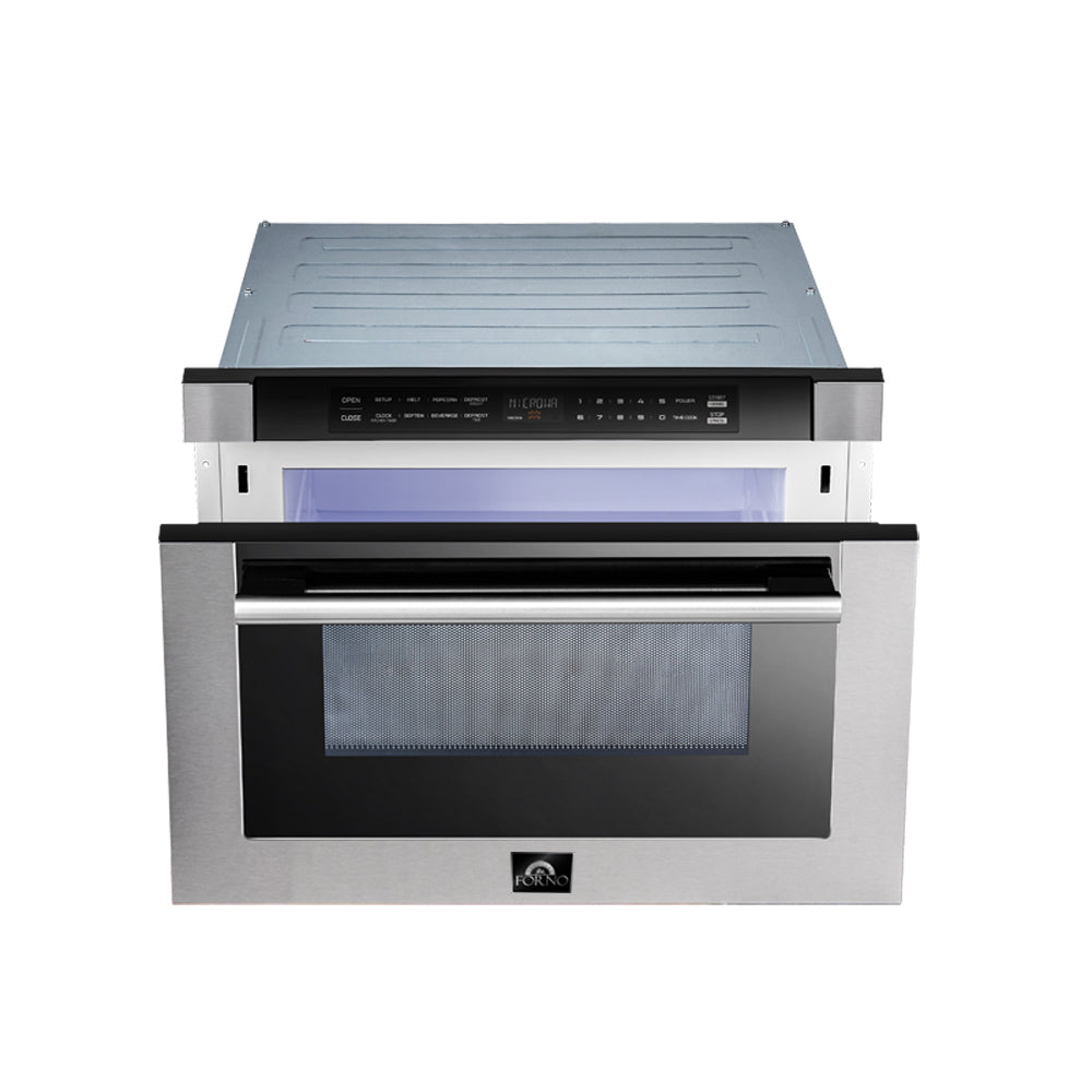 Forno Capoliveri 24-Inch Microwave Drawer, Stainless Steel, 1.2 cu.ft, 1500 Watts, Built-In, Touch Control LCD Display, Auto-Touch Open/Close, 11 Power Levels, Sensor Cooking