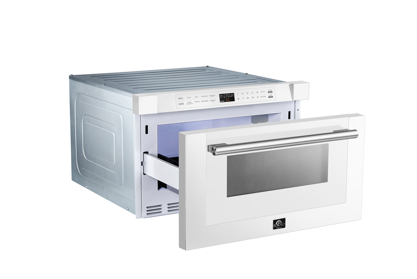 Forno Capoliveri Espresso 24-Inch Microwave Drawer, White, 1.2 cu.ft, 1000 Watts, Built-In, Touch Control LCD Display, Auto-Touch Open/Close, 11 Power Levels, Sensor Cooking