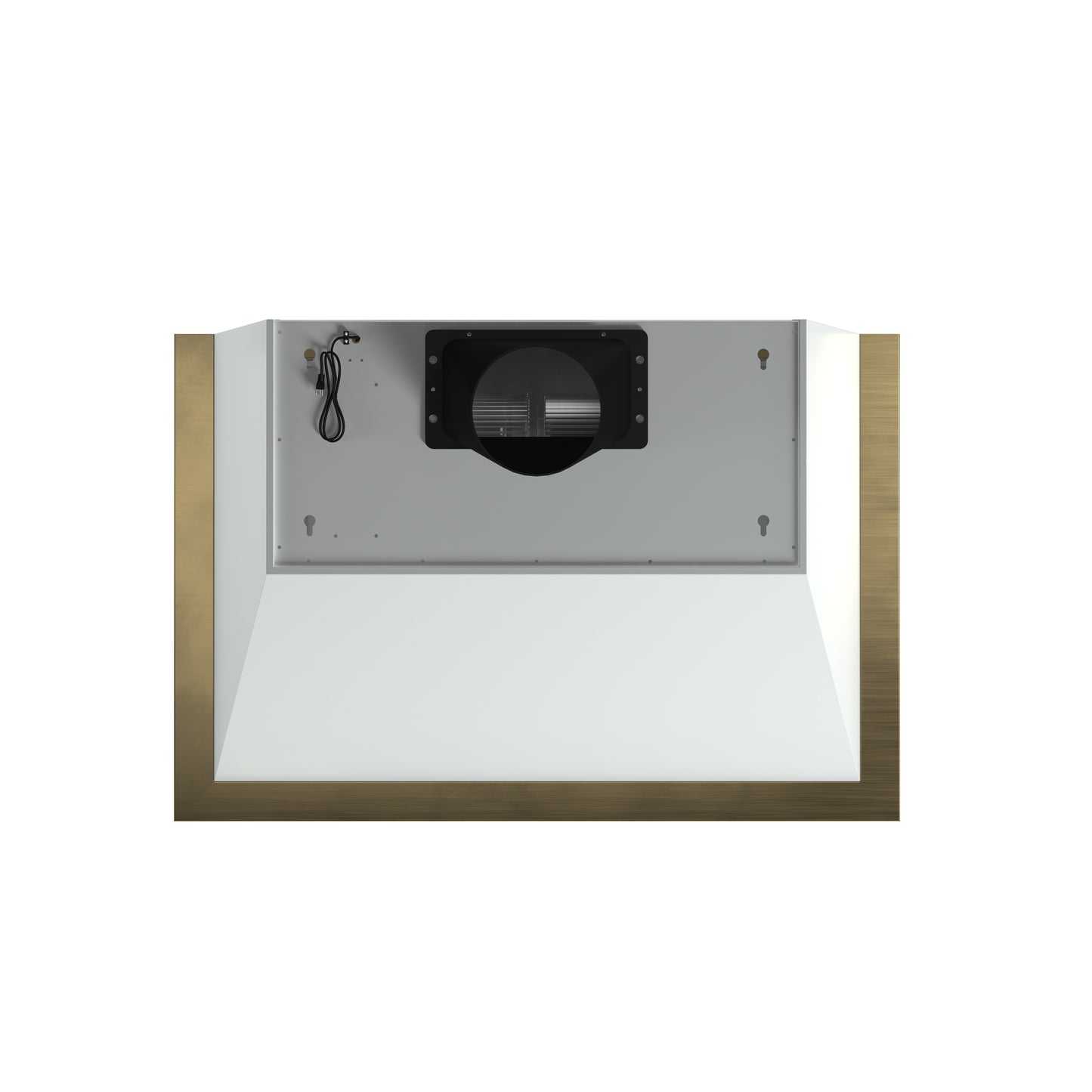 Forno Vittorio 36-Inch Wall Mount Range Hood, White with Antique Brass Trim, 600 CFM Airflow, Dishwasher-Safe Baffle Filters, Remote Control, 3-Speed Fan, Bright LED Lighting.