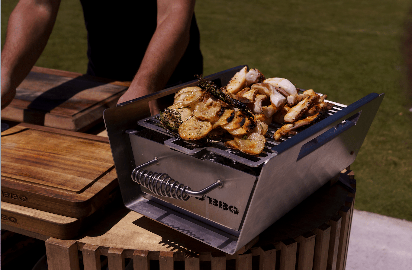 Tagwood BBQ Table Top Warming Brazier | Stainless steel and Acacia wood | BBQ07SS