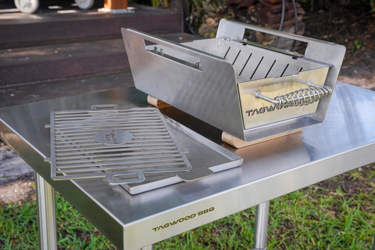 Tagwood BBQ Table Top Warming Brazier | Stainless steel and Acacia wood | BBQ07SS
