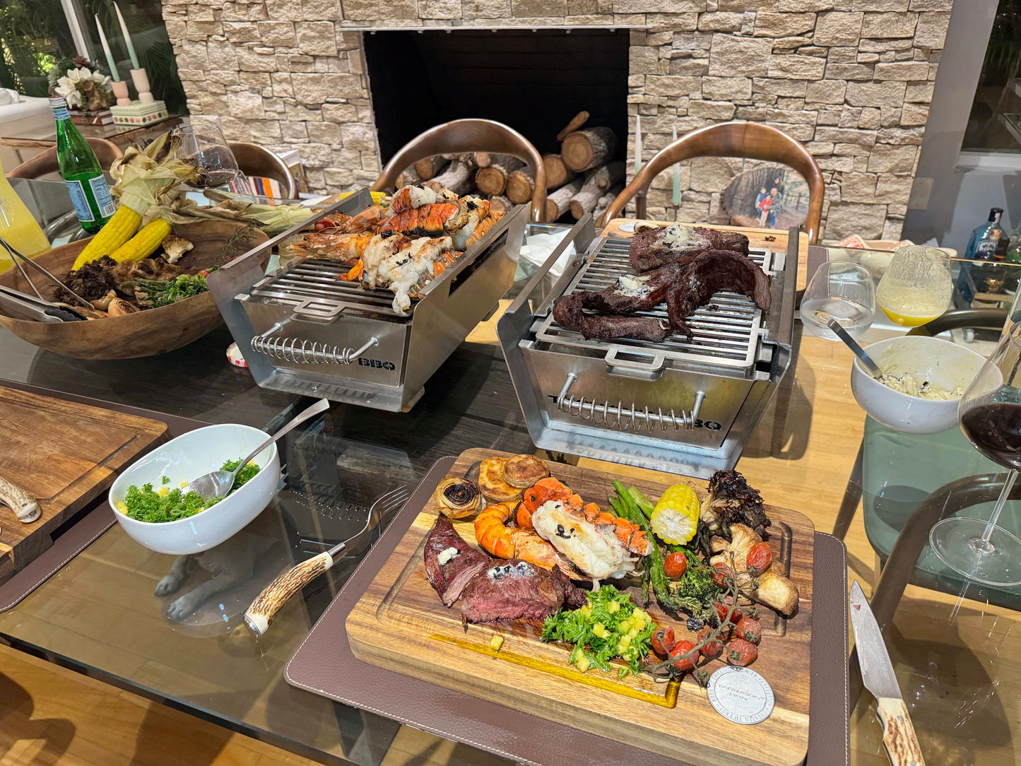 Tagwood BBQ Table Top Warming Brazier | Stainless steel and Acacia wood | BBQ07SS