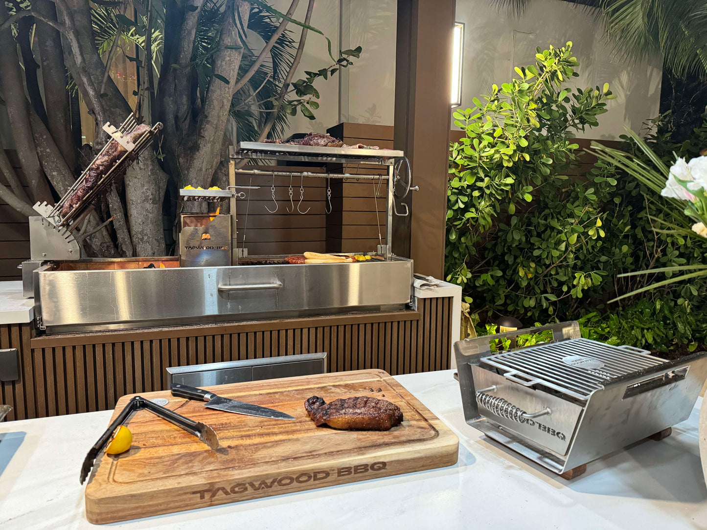 Tagwood BBQ Table Top Warming Brazier | Stainless steel and Acacia wood | BBQ07SS