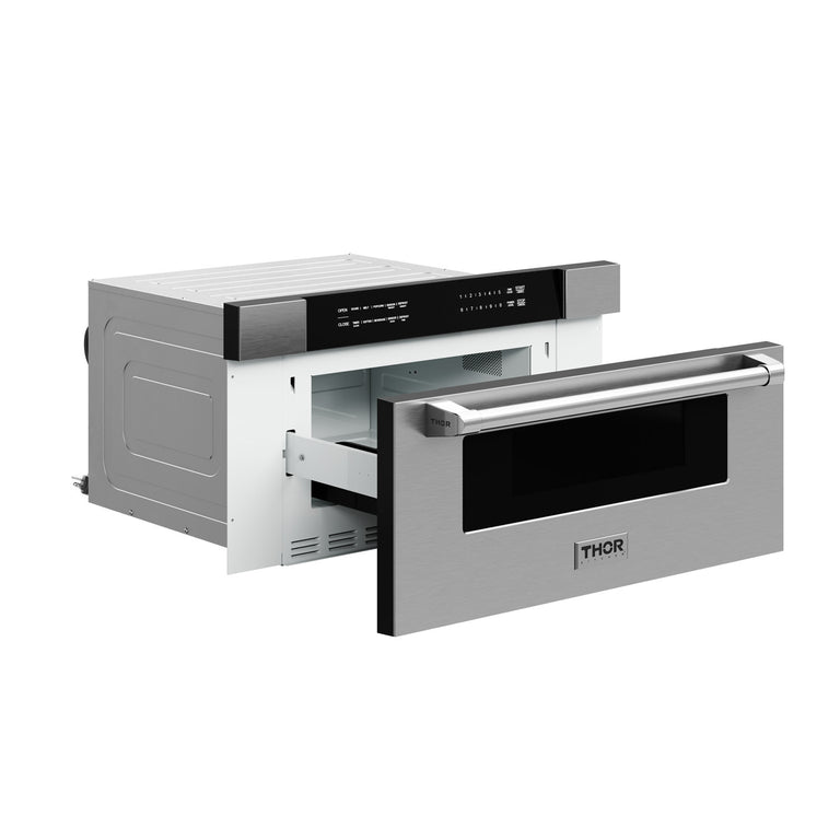 THOR Contemporary Package - 36" Gas Range, Range Hood, Refrigerator and Microwave, ARG36LP-HRH3607-TRF3601FD-TMD3002