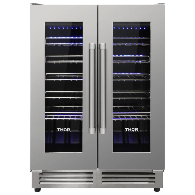 THOR Kitchen Package - 36" Electric Range, Range Hood, Refrigerator, Dishwasher, Wine Cooler, HRE3601-HRH3607-TRF3602-HDW2401SS-TWC2402