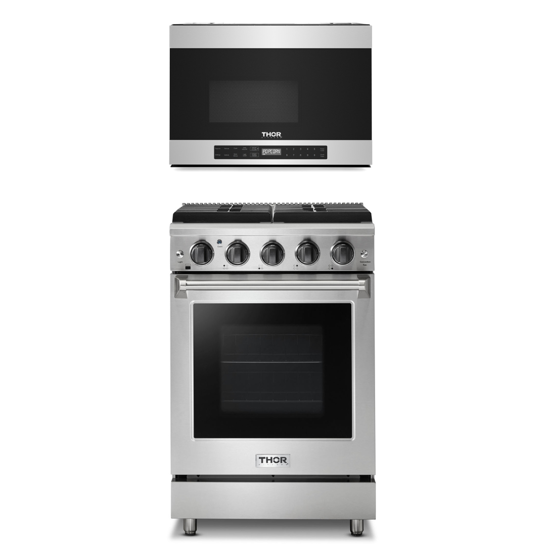 THOR Appliance Package - 24" Gas Range, Over the Range Microwave, LRG2401U-TOR24SS