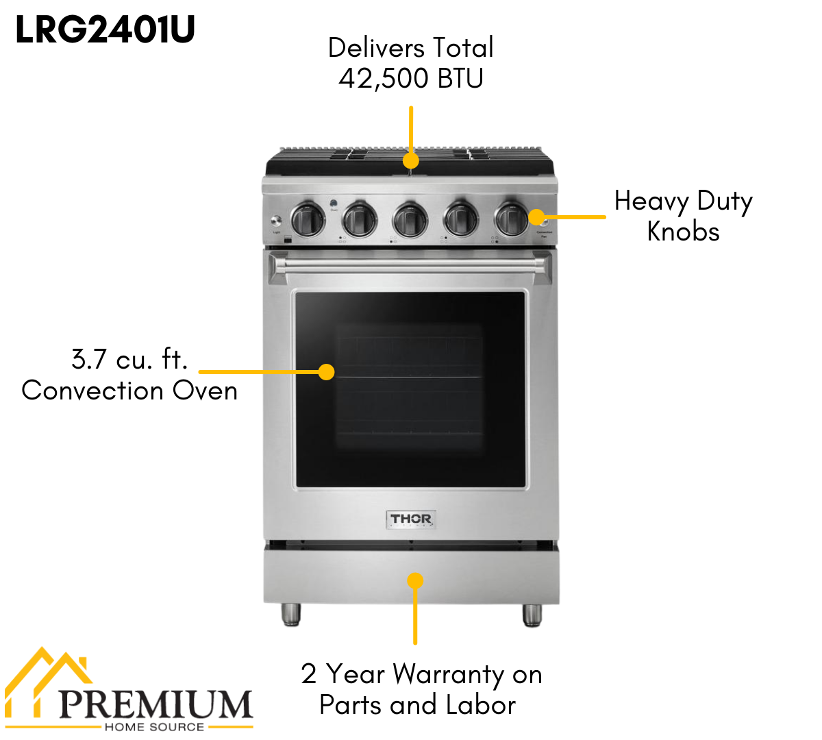 THOR Kitchen 24 in. Professional Gas Range in Stainless Steel, LRG2401U