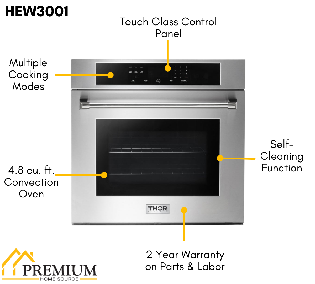 THOR Kitchen Package - 36" Propane Gas Rangetop, Range Hood, Wall Oven, HRT3618ULP-HRH3607-HEW3001