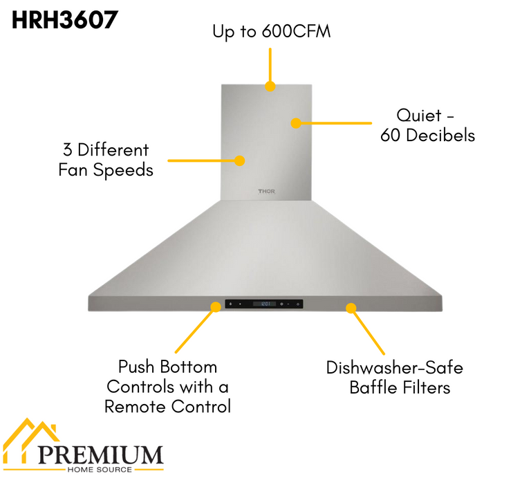 THOR Kitchen Package - 36" Electric Range, Range Hood, ARE36-HRH3607