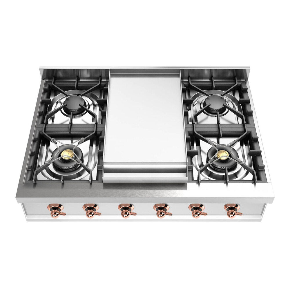 ILVE Nostalgie II 36" Stainless Steel Built-In Gas Rangetop with 6 Burners and Griddle Liquid Propane