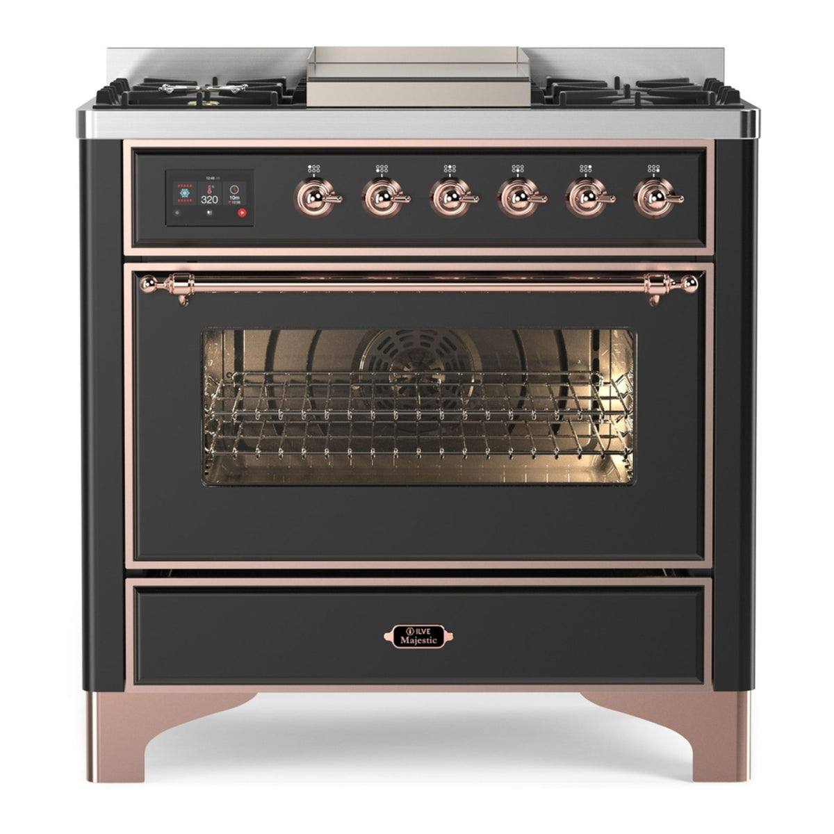 ILVE Majestic II 36" Graphite Matte Dual Fuel Range with 6 Burners and Griddle Triple Glass Door Natural Gas