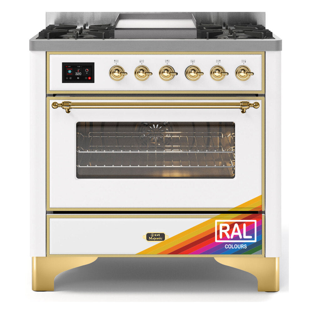 ILVE Majestic II 36" RAL Dual Fuel Range with 6 Burners and Griddle Triple Glass Door Natural Gas