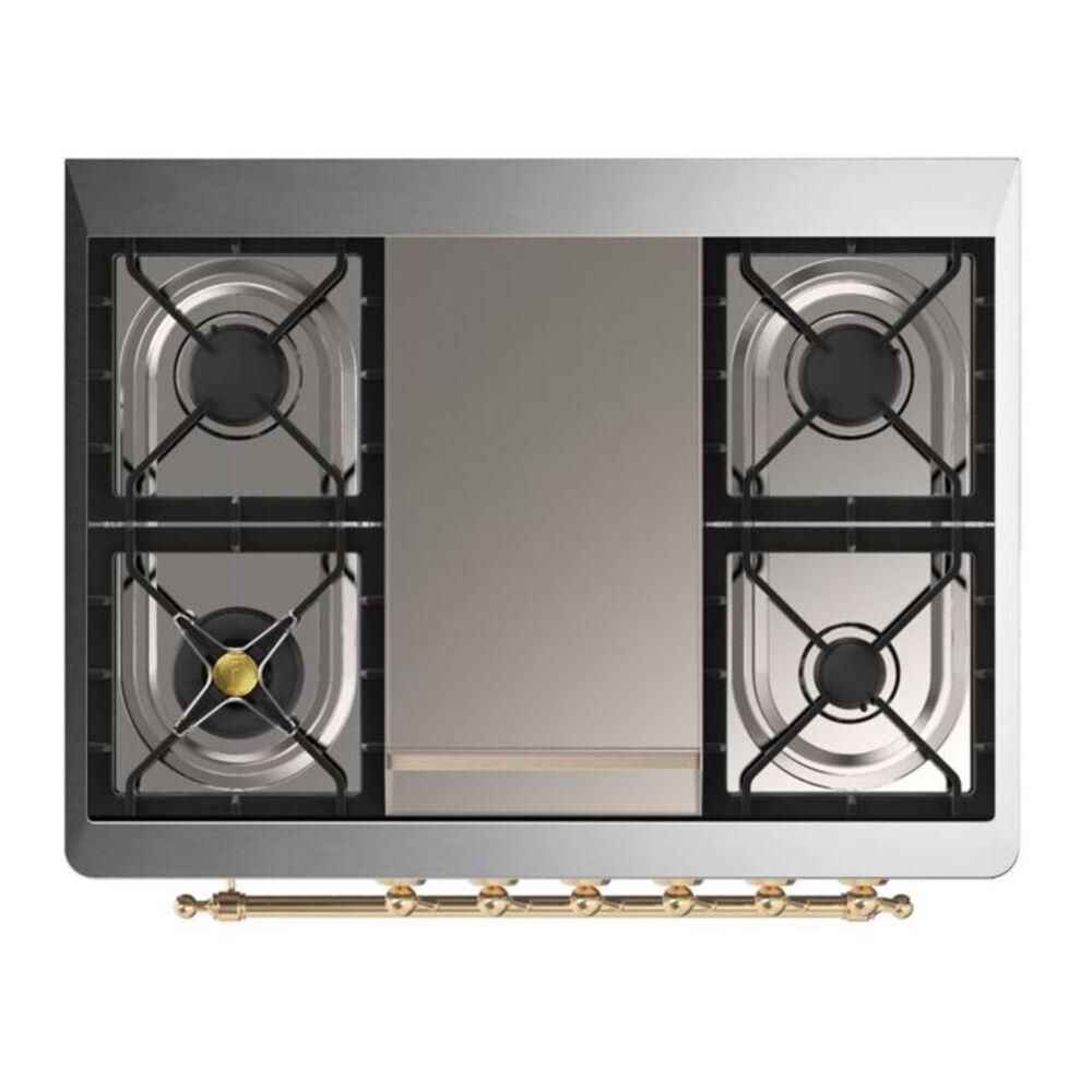 ILVE Majestic II 36 inch Solid Door Natural Gas Dual Fuel Range Brass Emerald Green