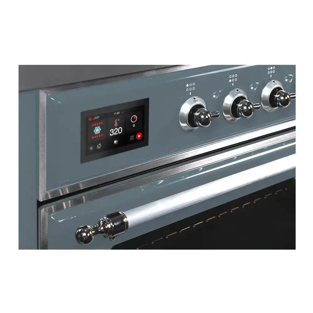 ILVE Majestic II 48 inch Triple Glass Door Dual Fuel Range Chrome Blue Grey