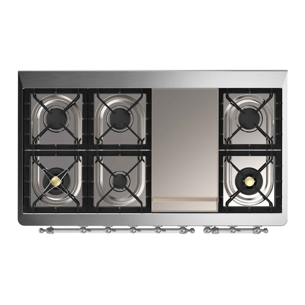 ILVE Majestic II 48 inch Triple Glass Door Natural Gas Dual Fuel Range Chrome RAL
