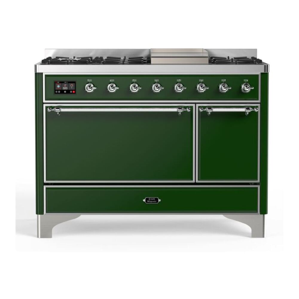 ILVE Majestic II 48" Emerald Green Dual Fuel Range with 8 Burners and Griddle Solid Door Natural Gas