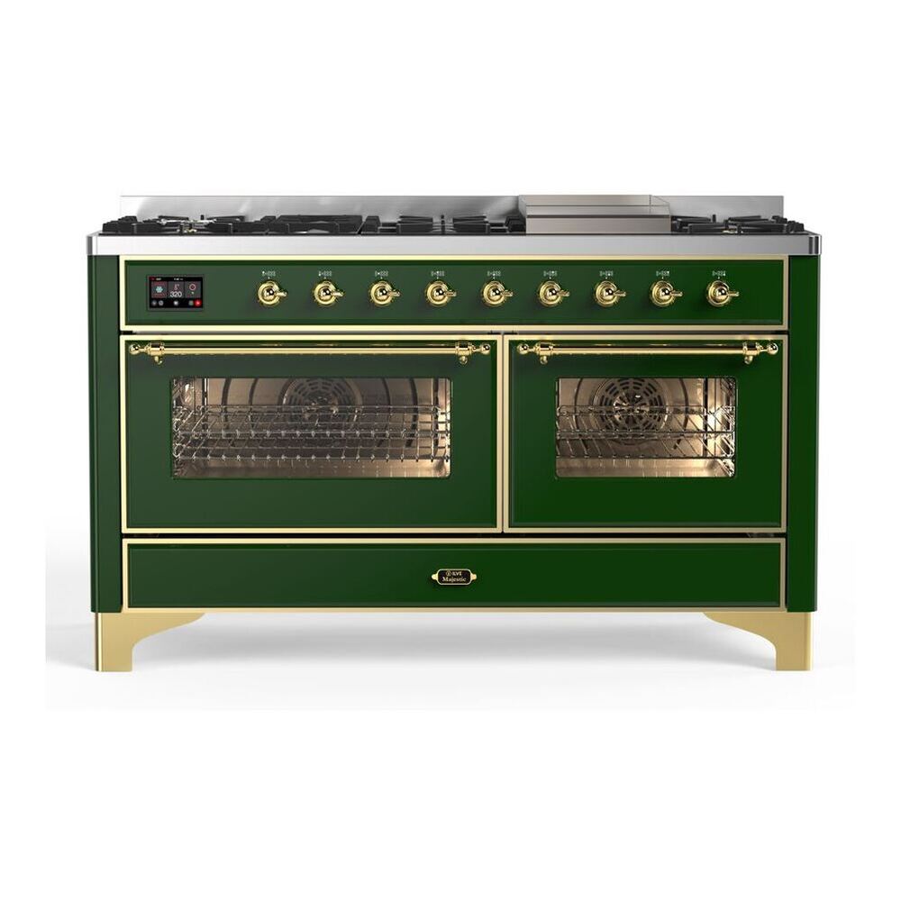 ILVE Majestic II 60" Emerald Green Dual Fuel Range with 9 Burners and Griddle Triple Glass Door Natural Gas