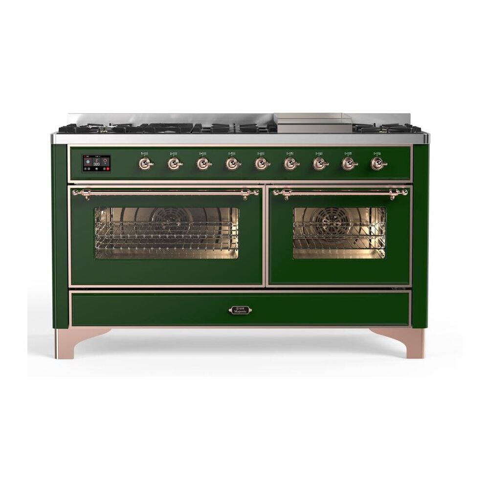 ILVE Majestic II 60" Emerald Green Dual Fuel Range with 9 Burners and Griddle Triple Glass Door Natural Gas