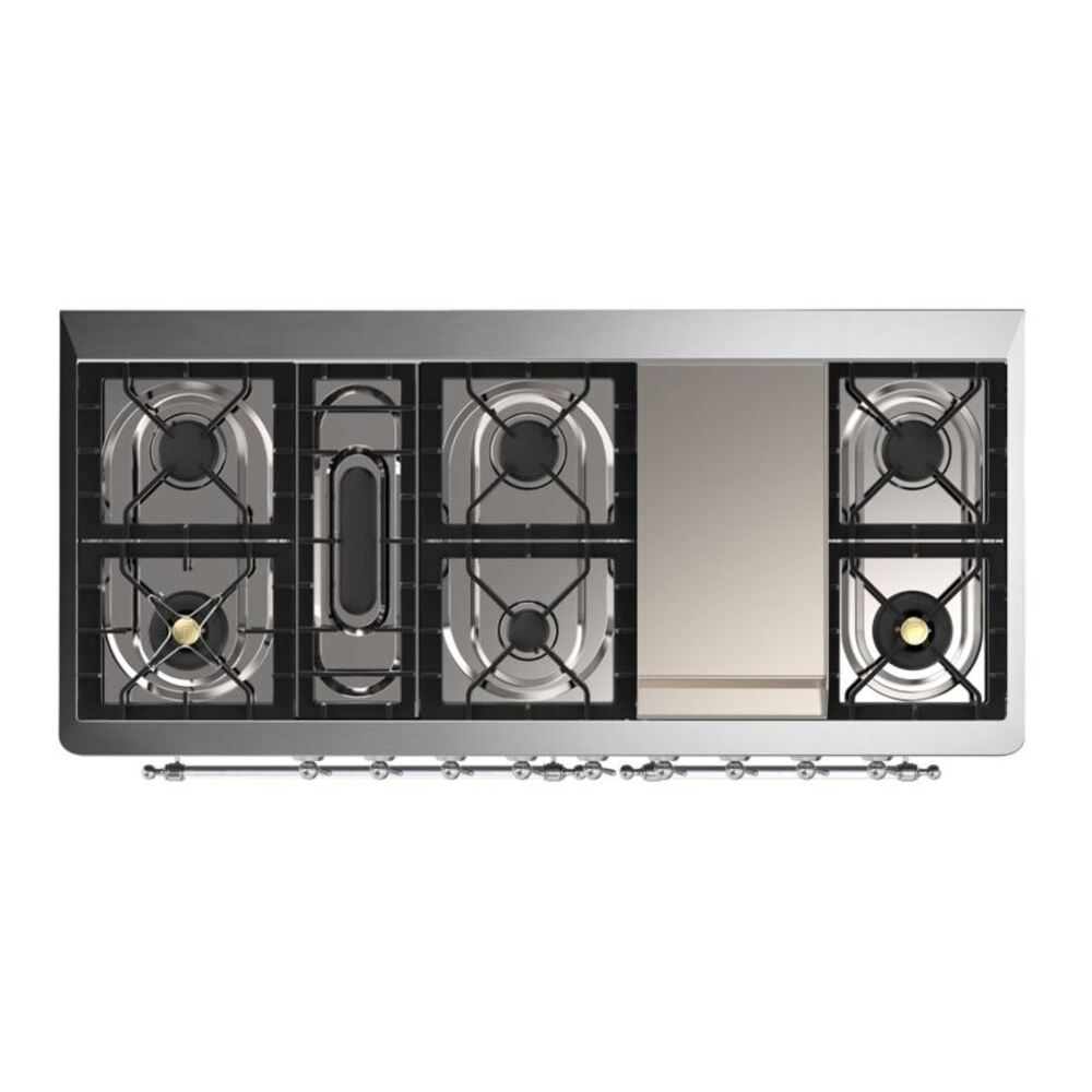 ILVE Majestic II 60 inch Triple Glass Door Natural Gas Dual Fuel Range Chrome Midnight Blue