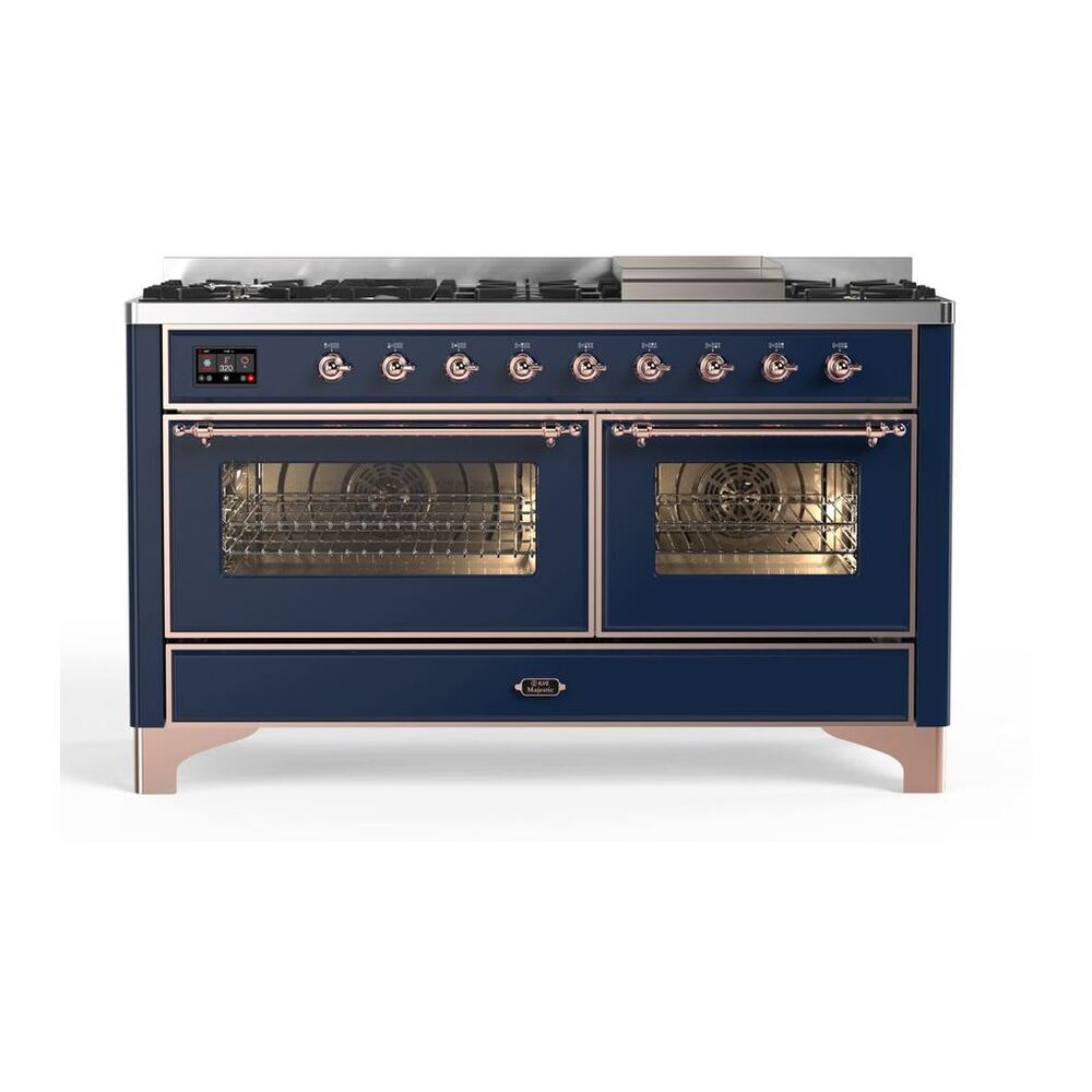 ILVE Majestic II 60" Midnight Blue Dual Fuel Range with 9 Burners and Griddle Triple Glass Door Natural Gas