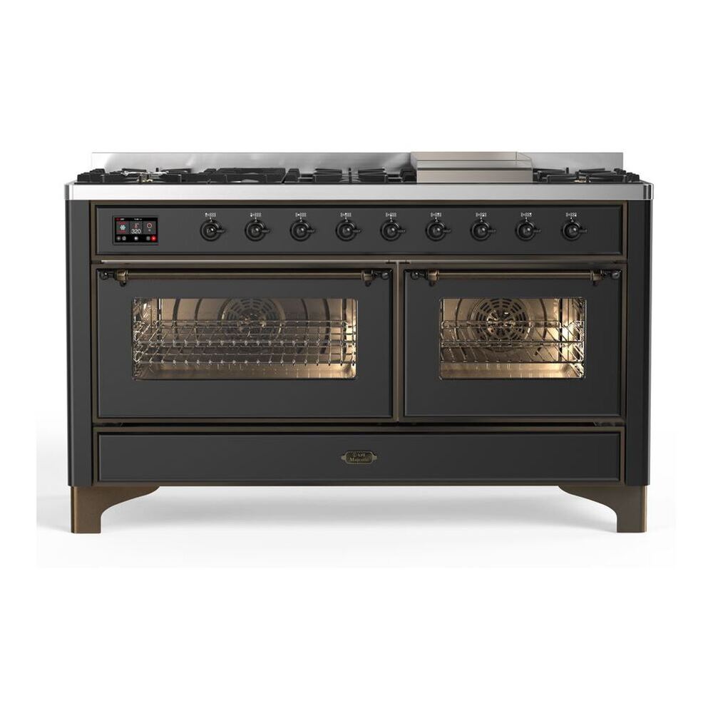 ILVE Majestic II 60" Graphite Matte Dual Fuel Range with 9 Burners and Griddle Triple Glass Door Natural Gas