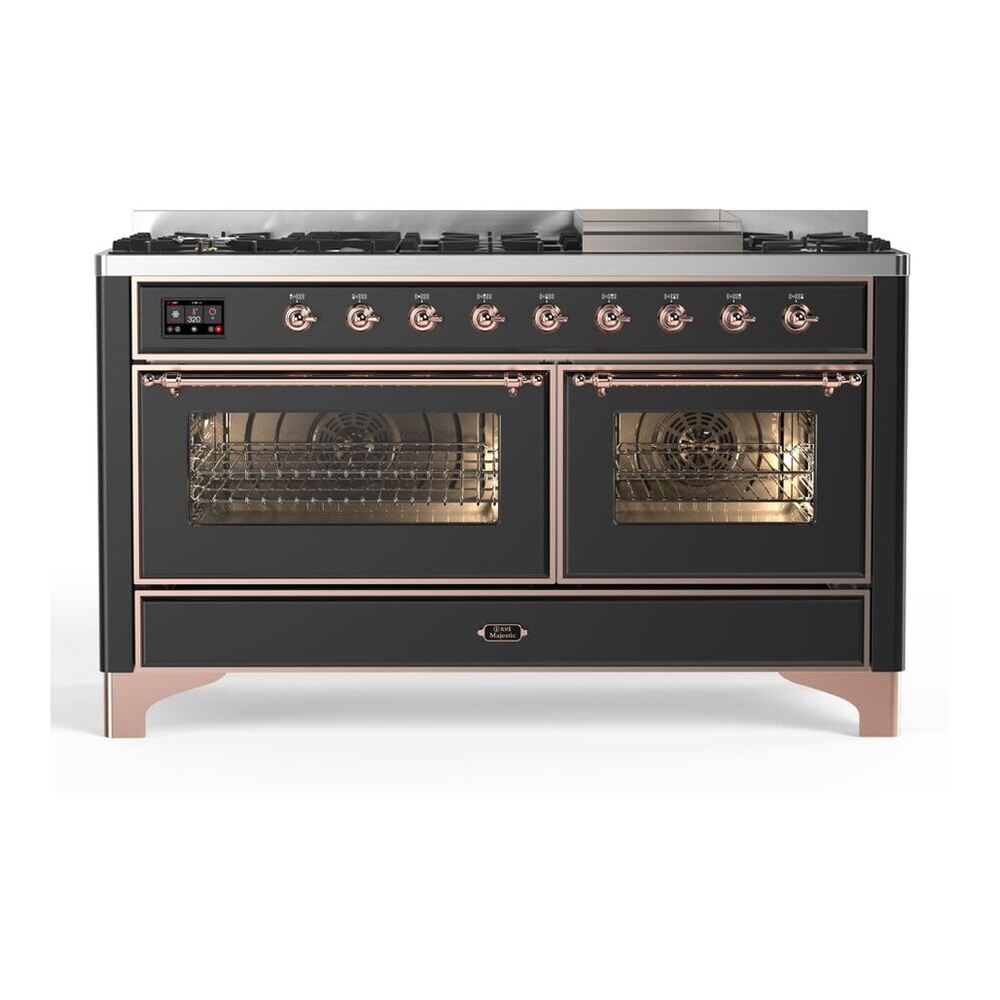 ILVE Majestic II 60" Graphite Matte Dual Fuel Range with 9 Burners and Griddle Triple Glass Door Natural Gas