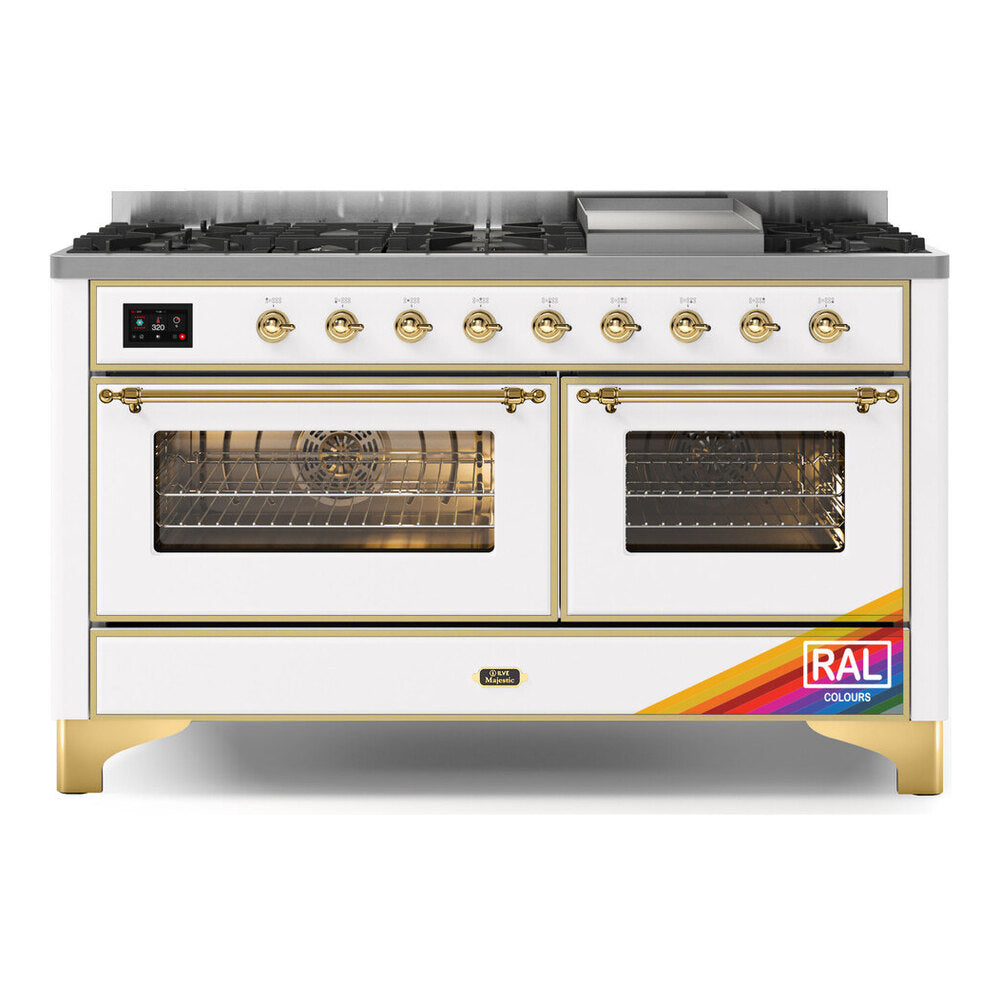 ILVE Majestic II 60" RAL Dual Fuel Range with 9 Burners and Griddle Triple Glass Door Natural Gas