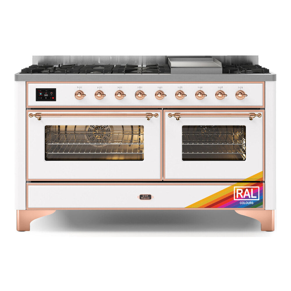 ILVE Majestic II 60" RAL Dual Fuel Range with 9 Burners and Griddle Triple Glass Door Natural Gas