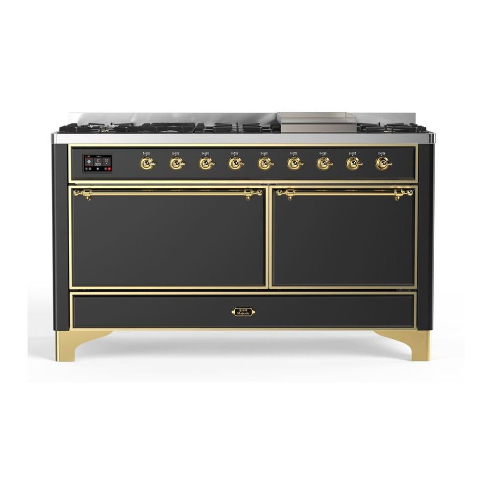 ILVE Majestic II 60" Graphite Matte Dual Fuel Range with 9 Burners and Griddle Solid Door Natural Gas