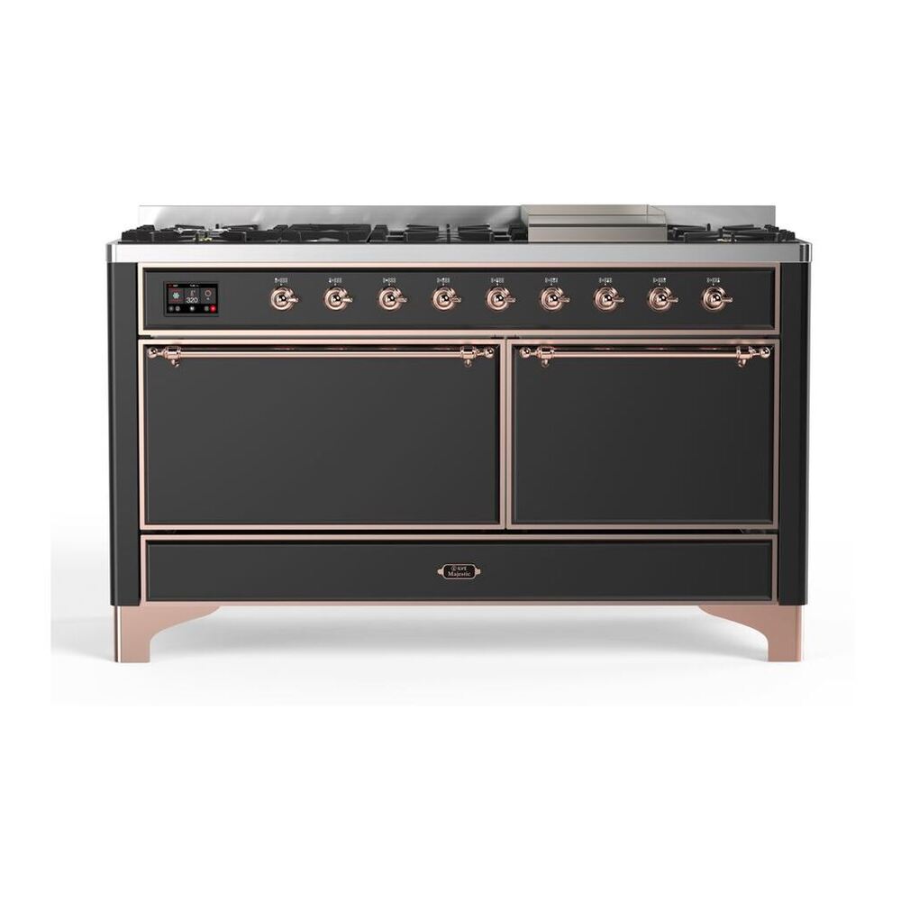 ILVE Majestic II 60" Graphite Matte Dual Fuel Range with 9 Burners and Griddle Solid Door Natural Gas