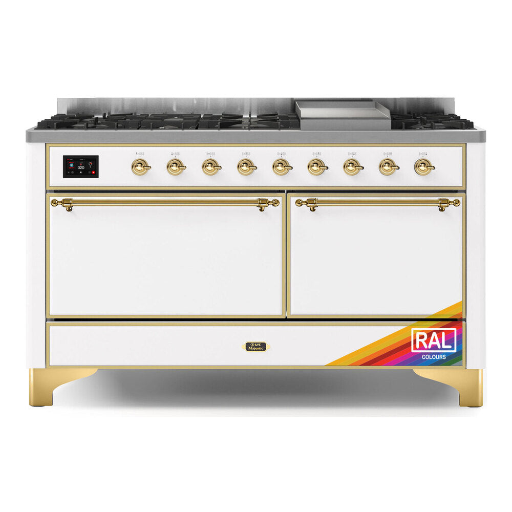 ILVE Majestic II 60" RAL Dual Fuel Range with 9 Burners and Griddle Solid Door Natural Gas