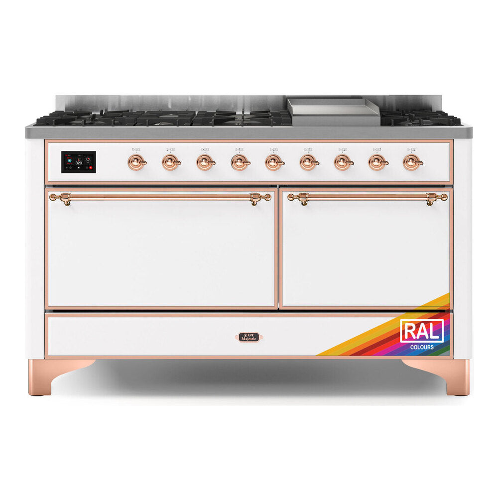 ILVE Majestic II 60" RAL Dual Fuel Range with 9 Burners and Griddle Solid Door Natural Gas