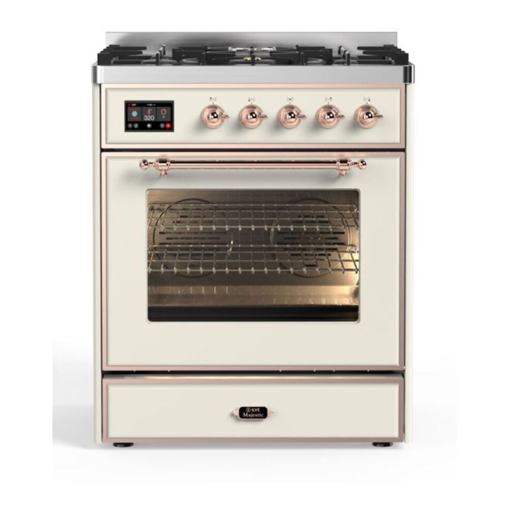 ILVE Majestic II 30" Antique White Dual Fuel Range with 5 Burners Triple Glass Door Natural Gas