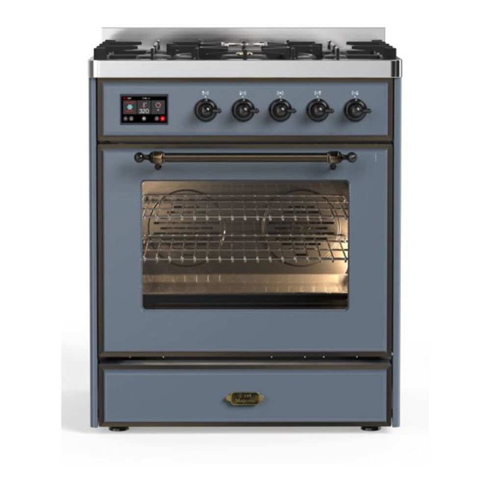 ILVE Majestic II Dual Fuel Range 5 Black Brass Burners Natural Gas Triple Glass Door