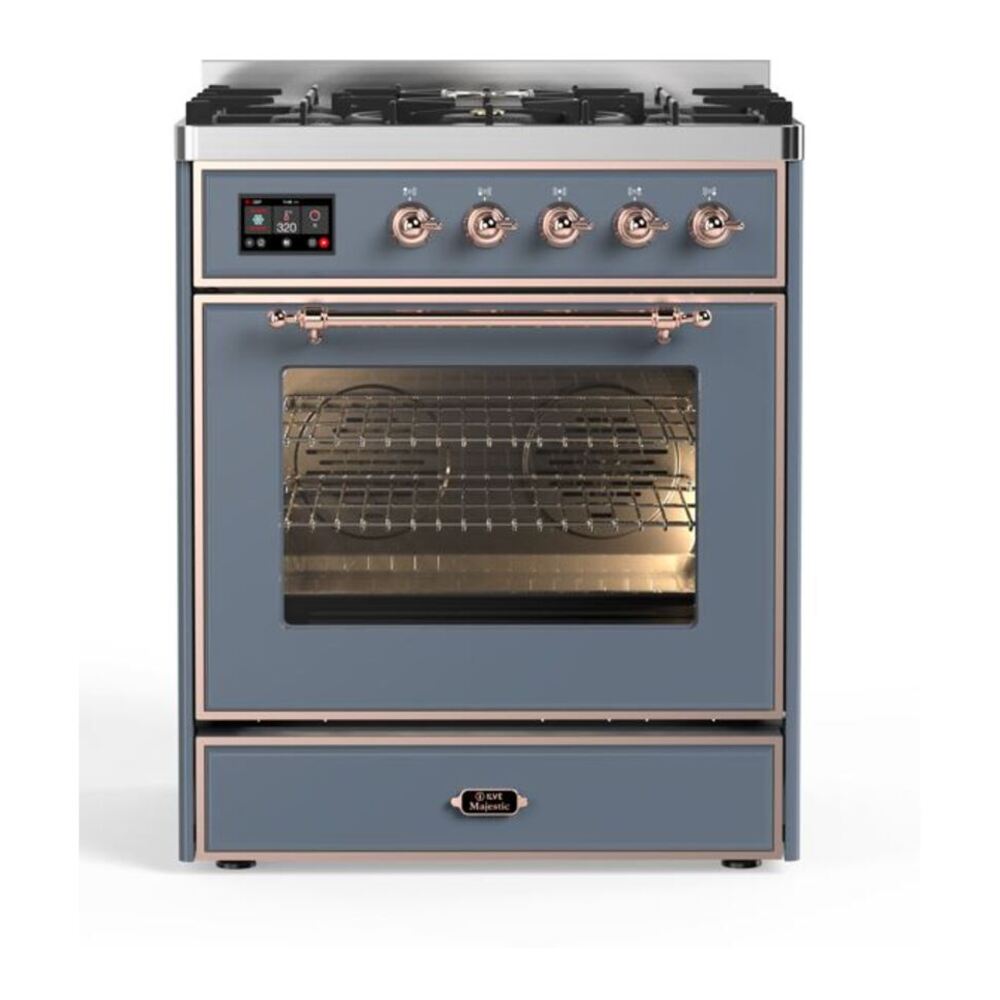 ILVE Majestic II 30" Blue Grey Dual Fuel Range with 5 Burners Triple Glass Door Natural Gas