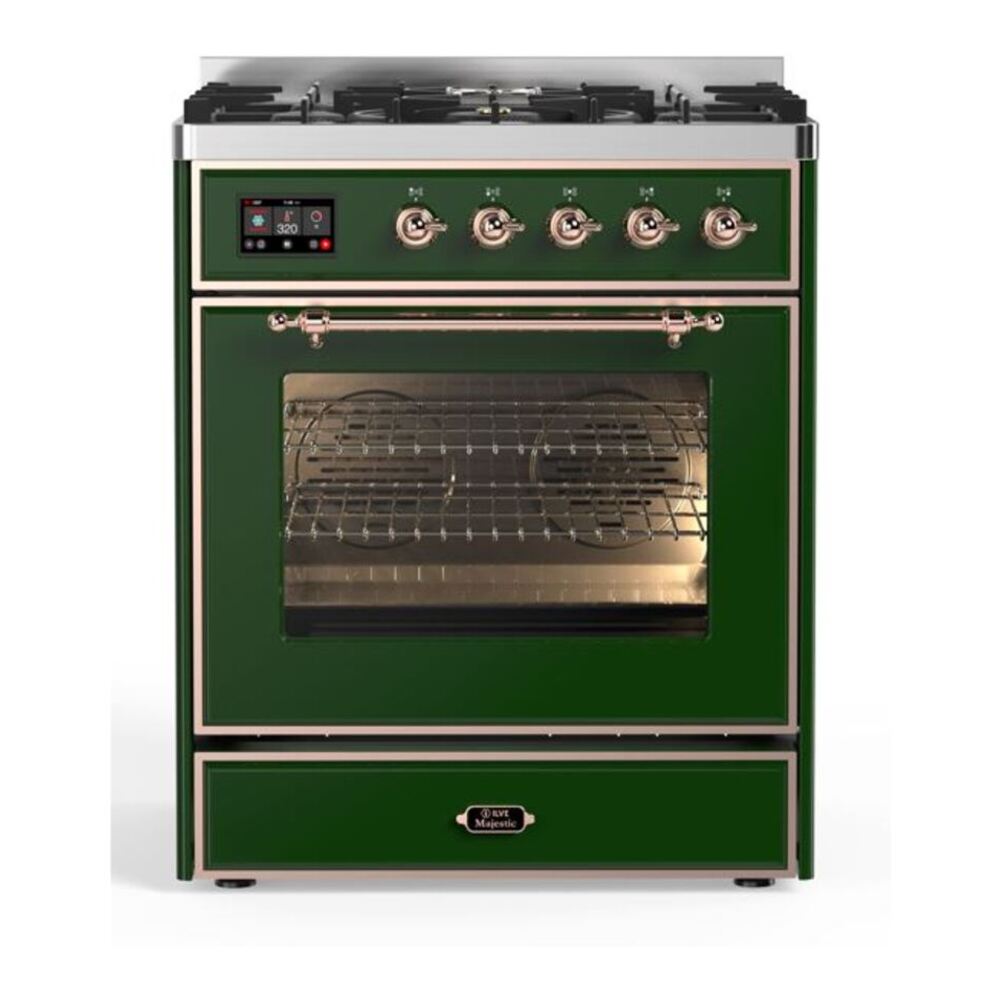 ILVE Majestic II 30" Emerald Green Dual Fuel Range with 5 Burners Triple Glass Door Natural Gas
