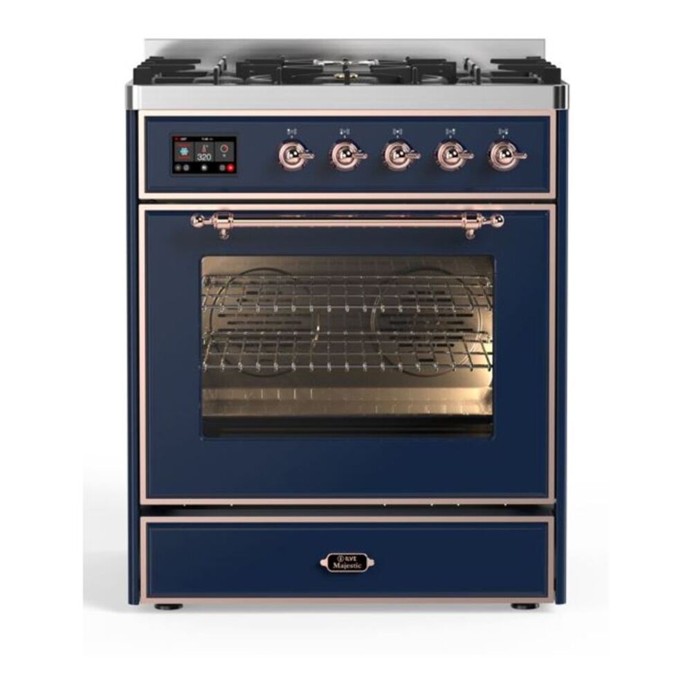 ILVE Majestic II 30" Midnight Blue Dual Fuel Range with 5 Burners Triple Glass Door Natural Gas