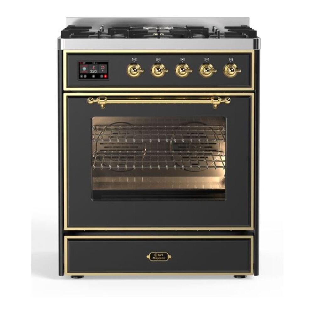 ILVE Majestic II 30" Graphite Matte Dual Fuel Range with 5 Burners Triple Glass Door Natural Gas