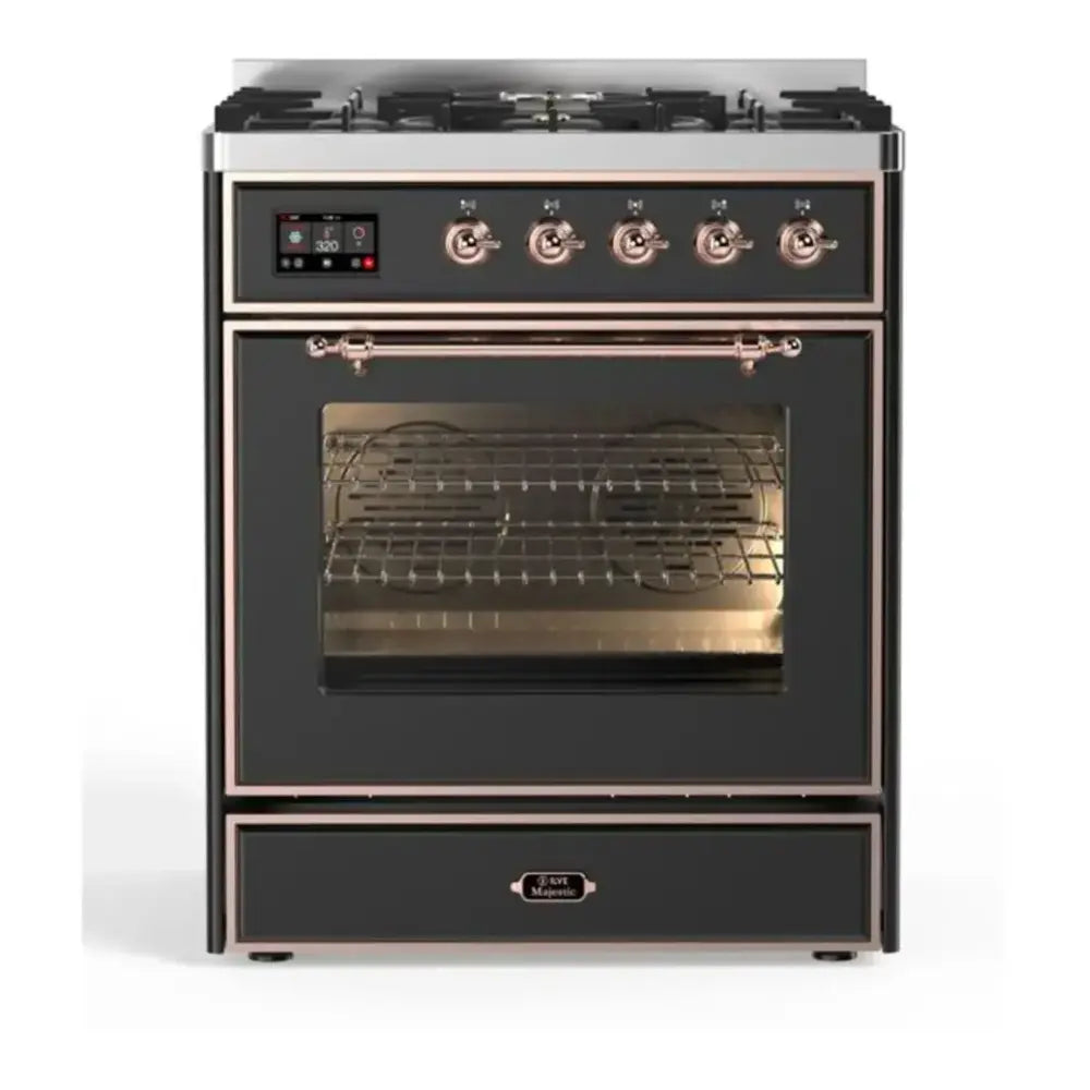 ILVE Majestic II 30" Graphite Matte Dual Fuel Range with 5 Burners Triple Glass Door Natural Gas