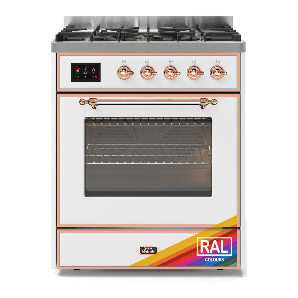 ILVE Majestic II 30" RAL Dual Fuel Range with 5 Burners Triple Glass Door Natural Gas